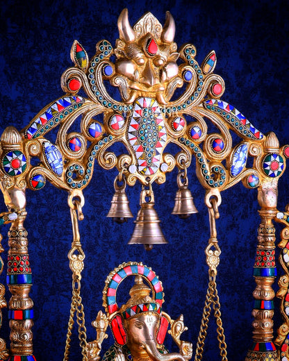 Brass Ganesha idol on large Swing jhoola - 26 inch large