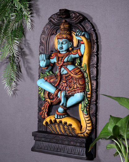 Wooden Kalinga Narthana Krishna Wall Hanging – Hand-Painted 18 inch