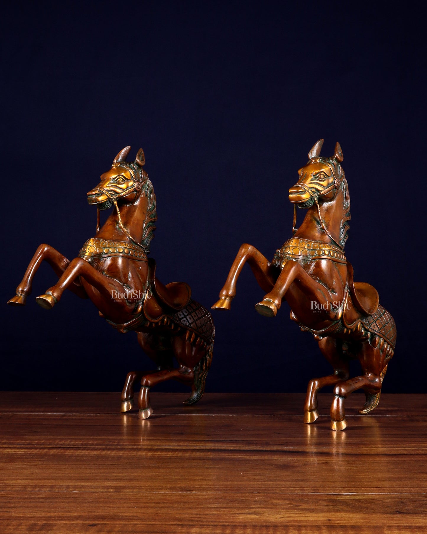Pure Brass Pair of Horses with Raised Legs – Vintage Tone 11.5 inch each