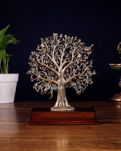 Brass Superfine Kalpavriksha Tree on Wooden Base – 7.5 Inch