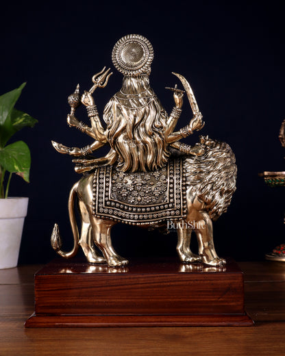 Brass Superfine Durga Ambe Mata Idol on Wooden Base – 9.5 Inch