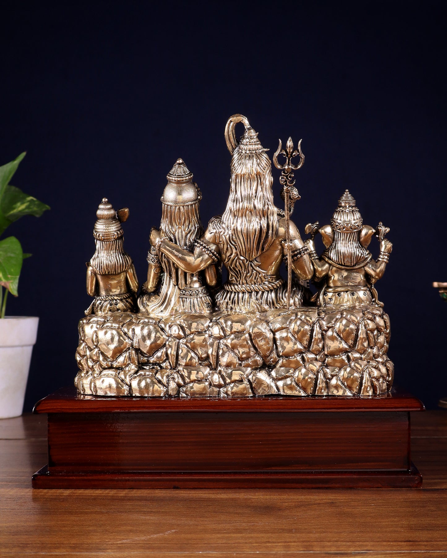 Superfine Brass Lord Shiva Parivar on Wooden Base – 9 Inch