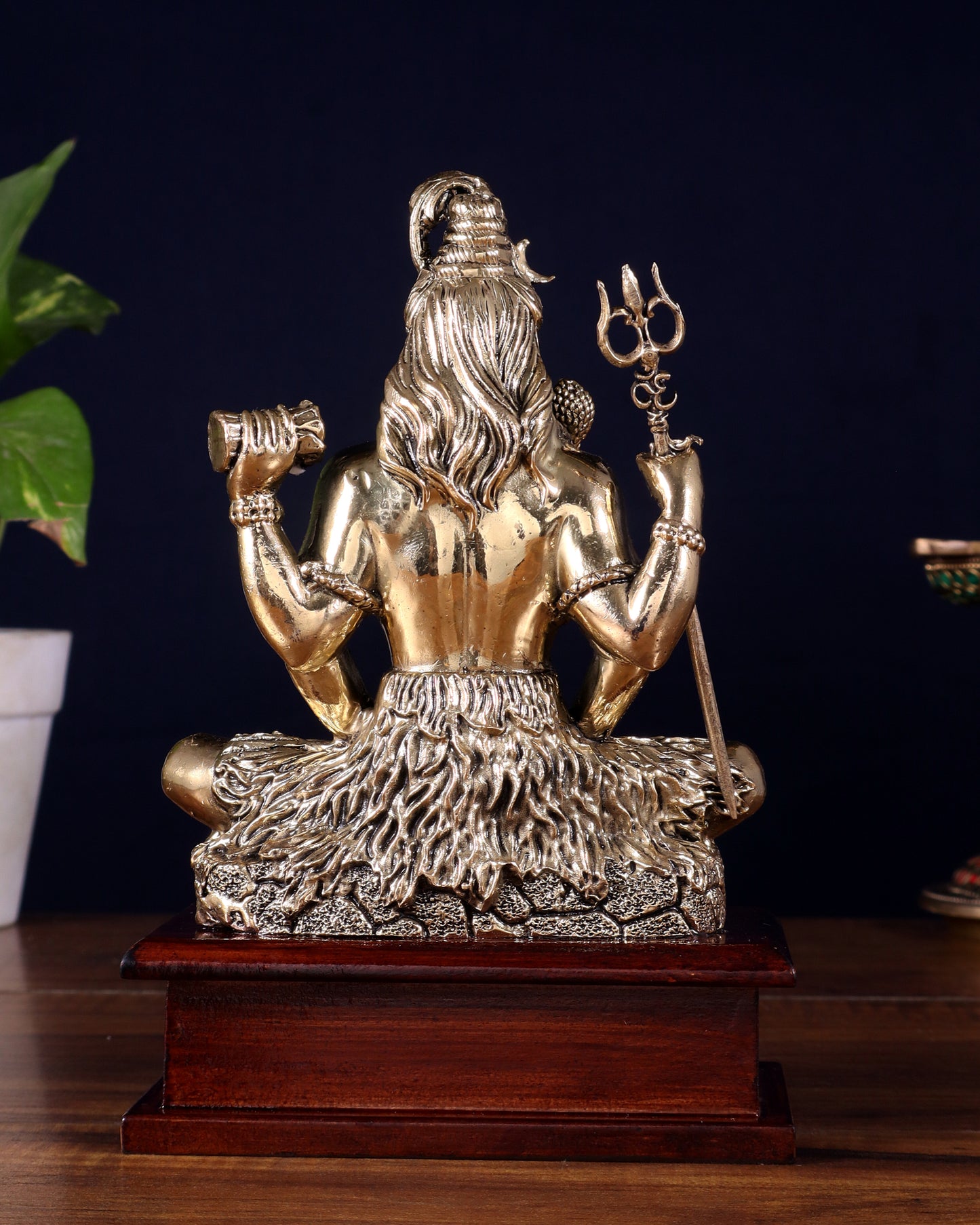 Brass Superfine Lord Shiva in Meditation Statue on Wooden Base – 8.5 Inch