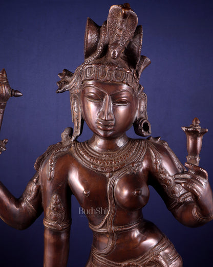 Pure Brass Large Ardhanarishwara Statue – Dark Chola Tone 36 inch