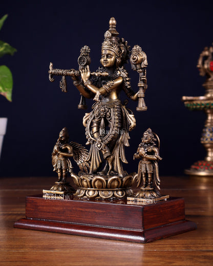 Antique Bronze Vishnu Roopam Krishna with Hanuman & Garuda – 7 Inch