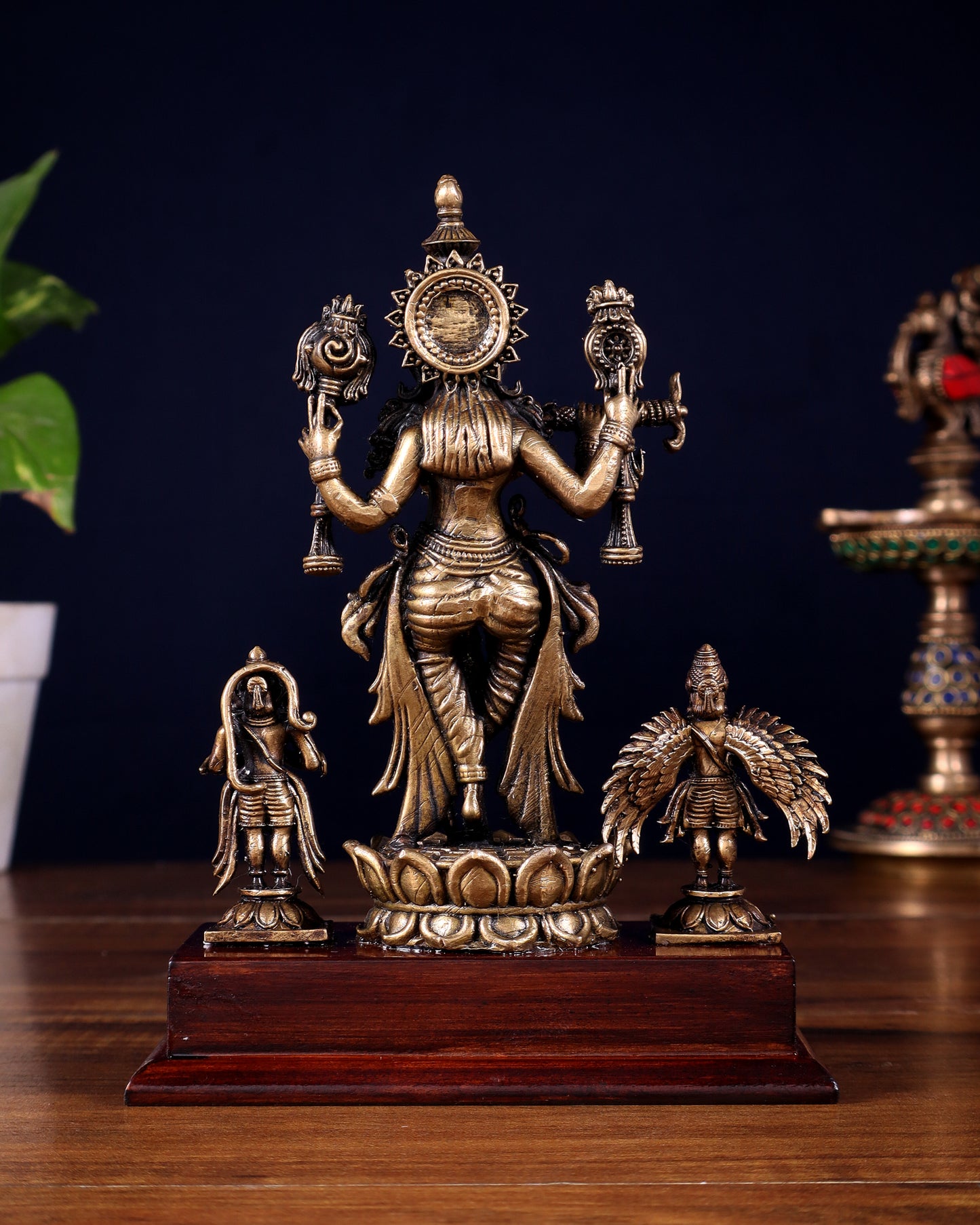 Antique Bronze Vishnu Roopam Krishna with Hanuman & Garuda – 7 Inch