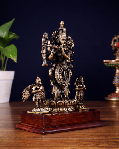 Antique Bronze Vishnu Roopam Krishna with Hanuman & Garuda – 7 Inch