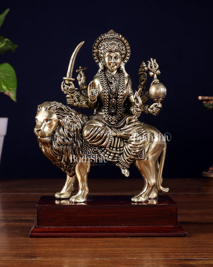 Brass Superfine Goddess Durga Idol on Wooden Base (6 Inch)