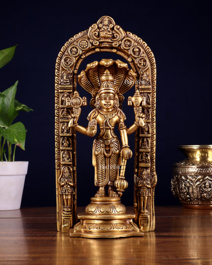 Pure Brass Vishnu with Sheshanaag & Prabhavali Arch 12 inch