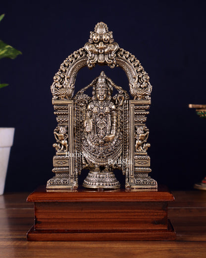Superfine Brass Tirupati Balaji Idol on Wooden Base – 7.5 Inch