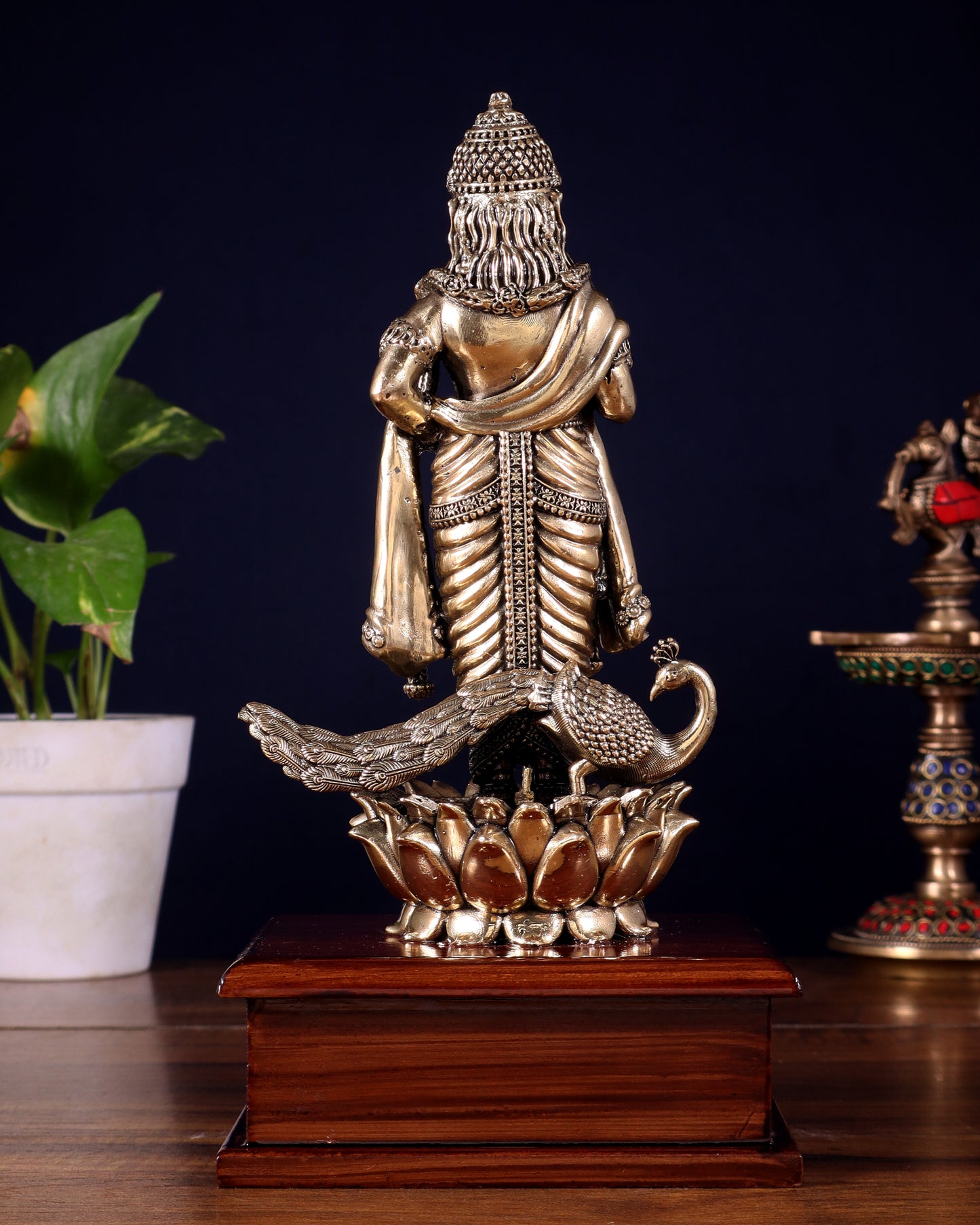 Brass Superfine Lord Murugan Idol on Wooden Base – 10 Inch