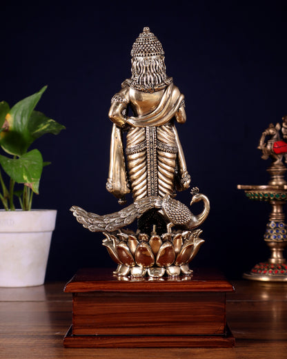 Brass Superfine Lord Murugan Idol on Wooden Base – 10 Inch