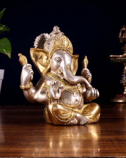 Pure brass Taj Ganesha Brass Statue with a glossy dual tone 6"