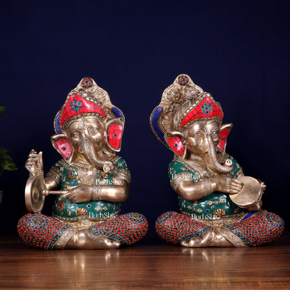 Pure Brass Ganesha Musical Set of Four 12.5 inch