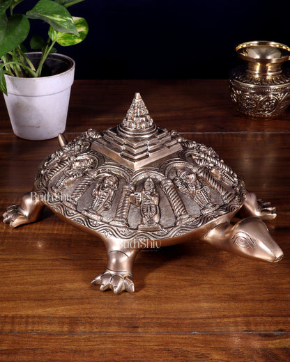 Handcrafted Brass Vishnu Dashavatars with Shree Yantra on Tortoise Base 13 inch