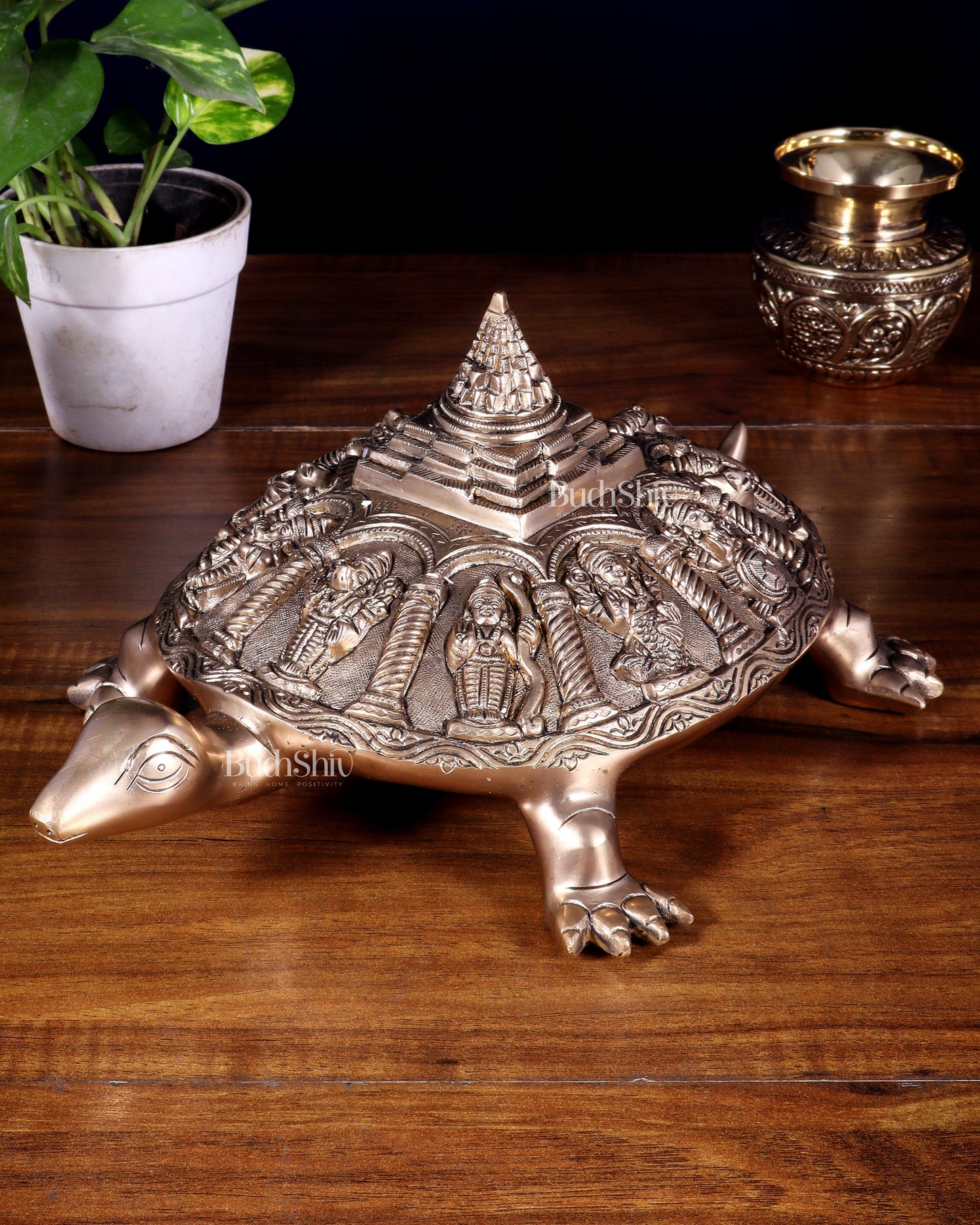 Handcrafted Brass Vishnu Dashavatars with Shree Yantra on Tortoise Base 13 inch