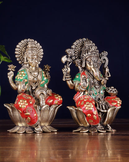 Brass Superfine Lord Ganesha & Goddess Lakshmi Pair – meenakari 6"