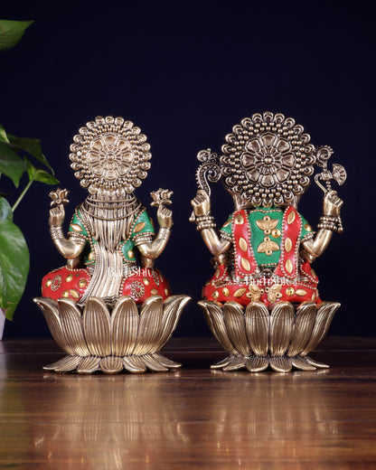 Brass Superfine Lord Ganesha & Goddess Lakshmi Pair – meenakari 6"