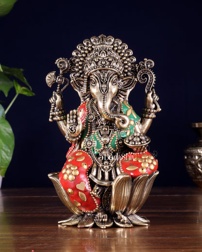 Pure Brass Superfine Lord Ganesha Idol | with meenakari