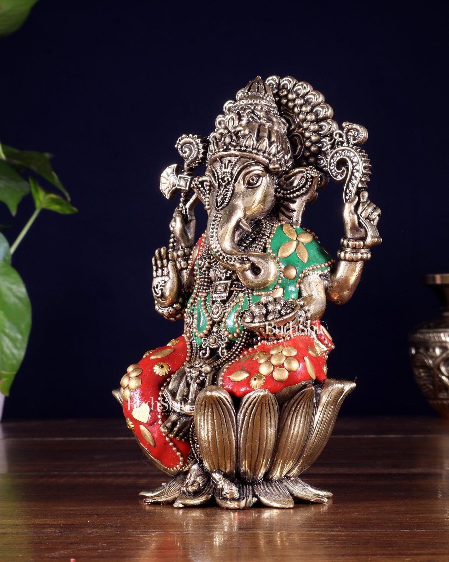 Pure Brass Superfine Lord Ganesha Idol | with meenakari