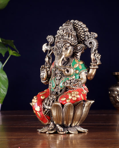 Pure Brass Superfine Lord Ganesha Idol | with meenakari