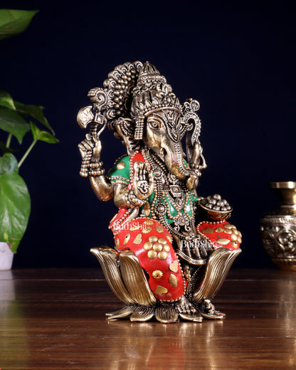 Pure Brass Superfine Lord Ganesha Idol | with meenakari