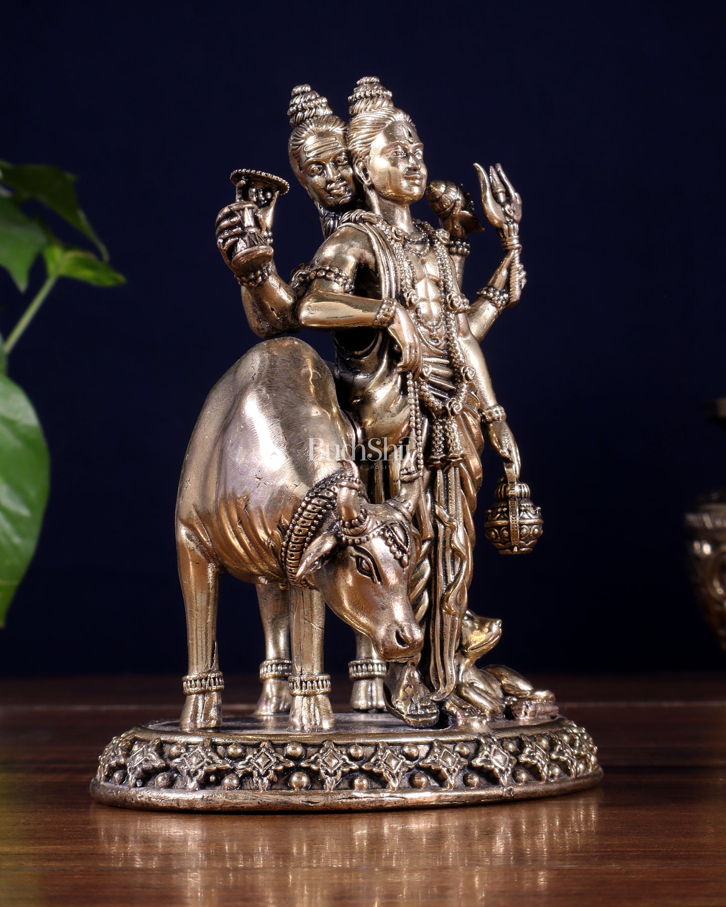 Pure Brass Superfine Dattatraya with cow and dog Idol - Lightweight Hollow Casting, 5.5"