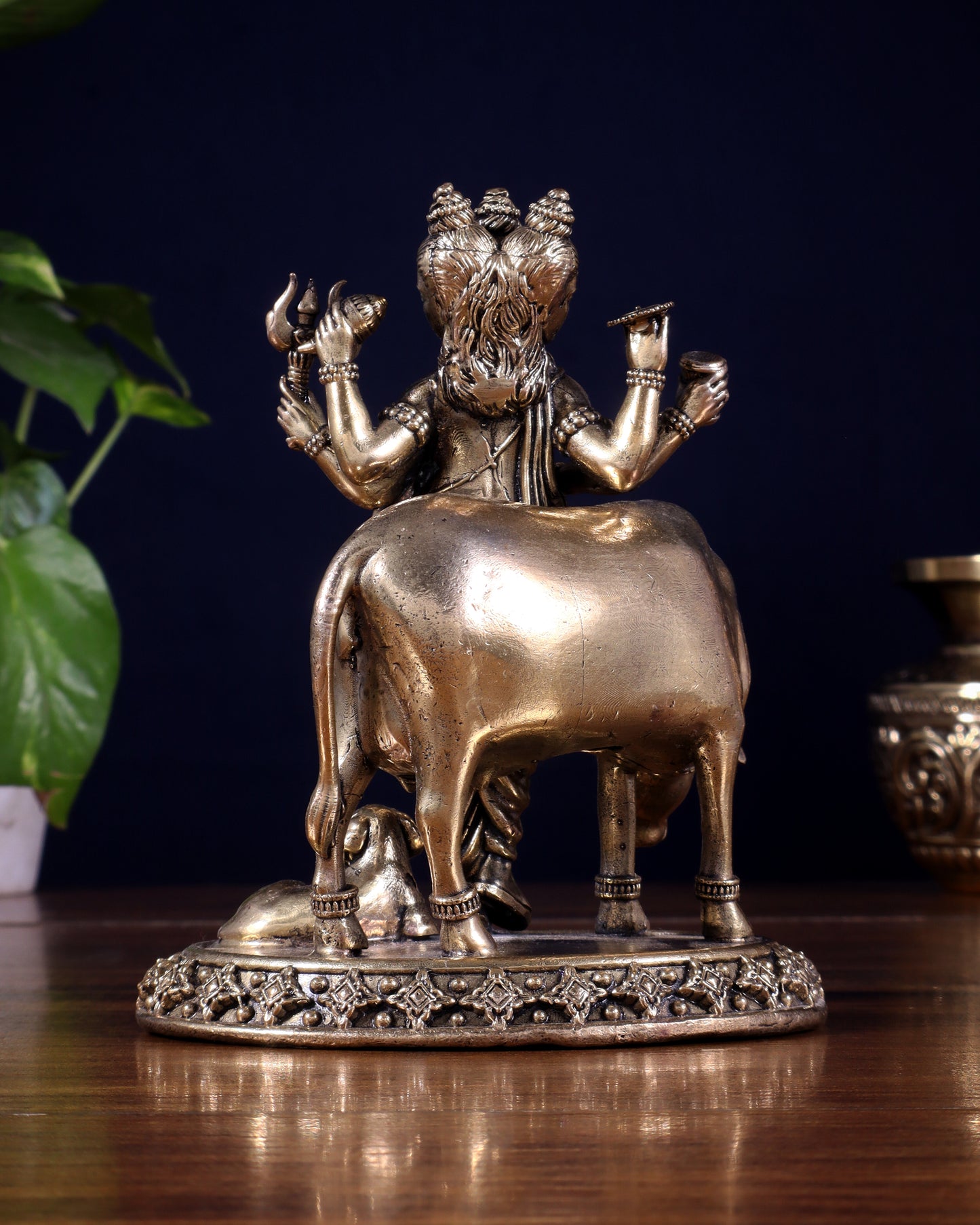 Pure Brass Superfine Dattatraya with cow and dog Idol - Lightweight Hollow Casting, 5.5"