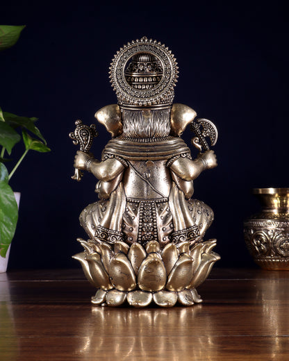 Brass Superfine Lord Ganesha on Lotus Idol 8 inch