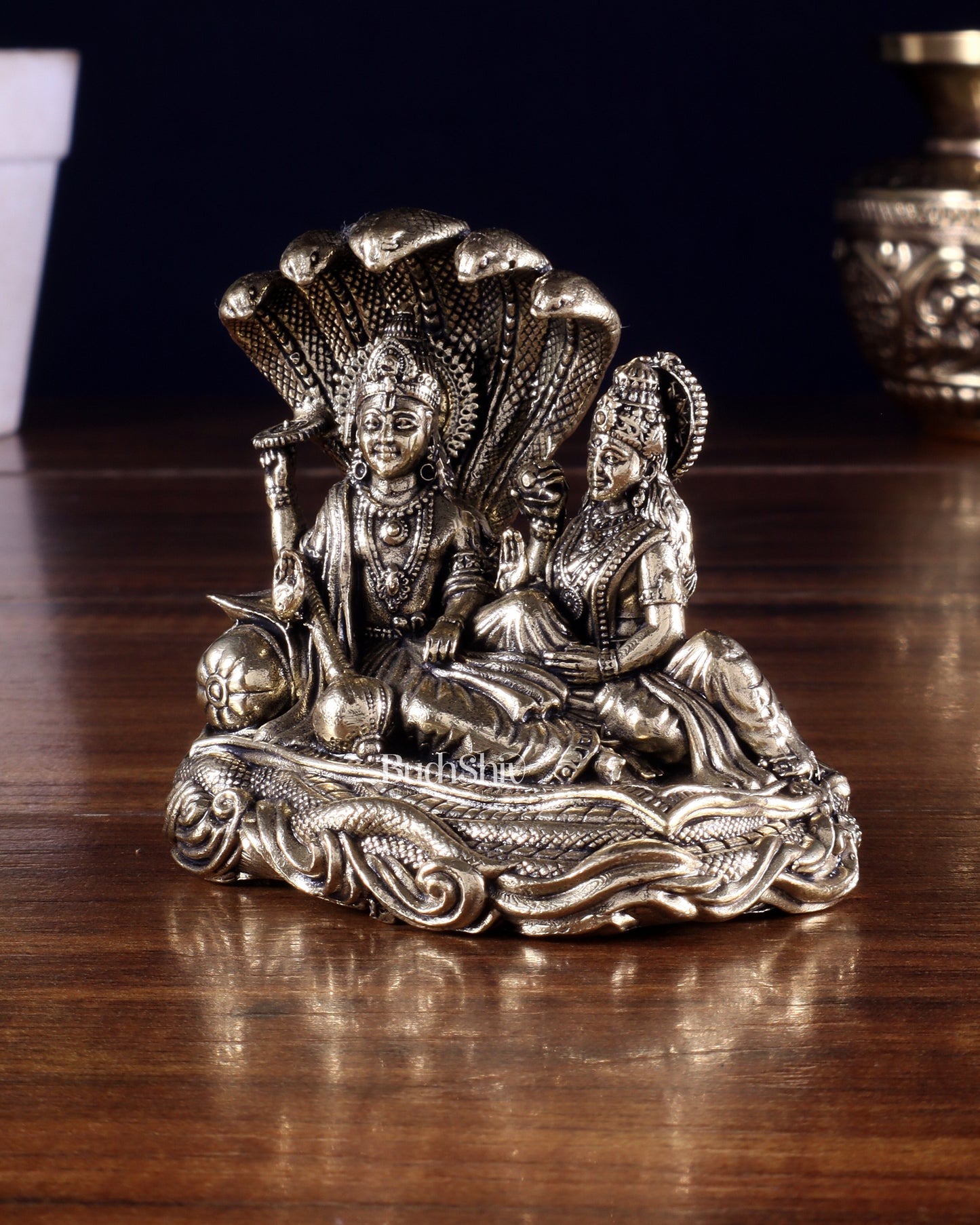 Brass Superfine Vishnu Lakshmi narayan Resting on Sheshanaag Idol 3 inch