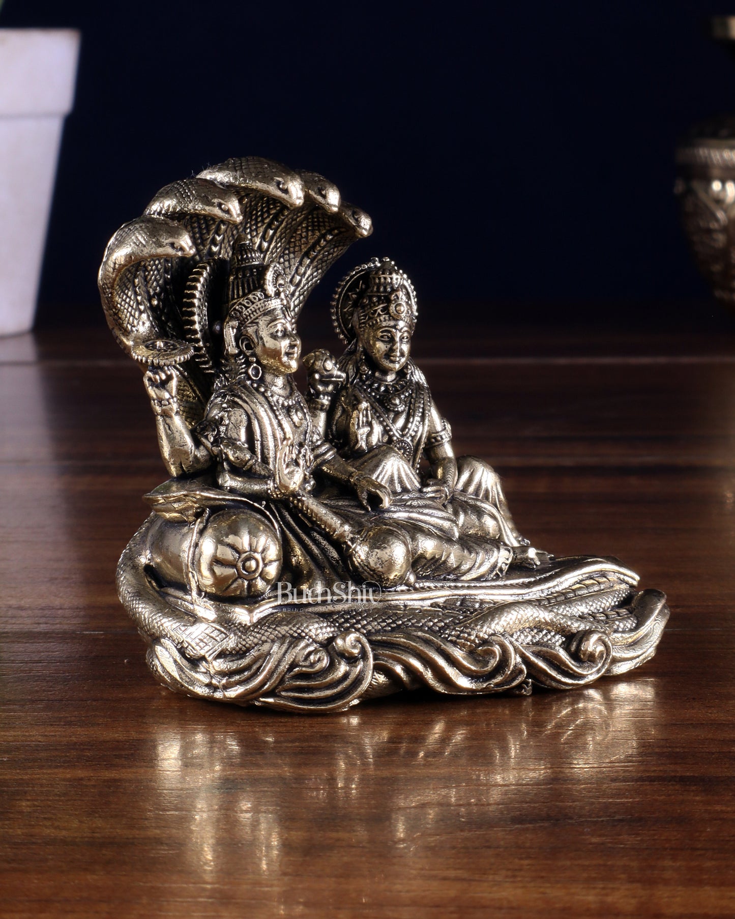Brass Superfine Vishnu Lakshmi narayan Resting on Sheshanaag Idol 3 inch