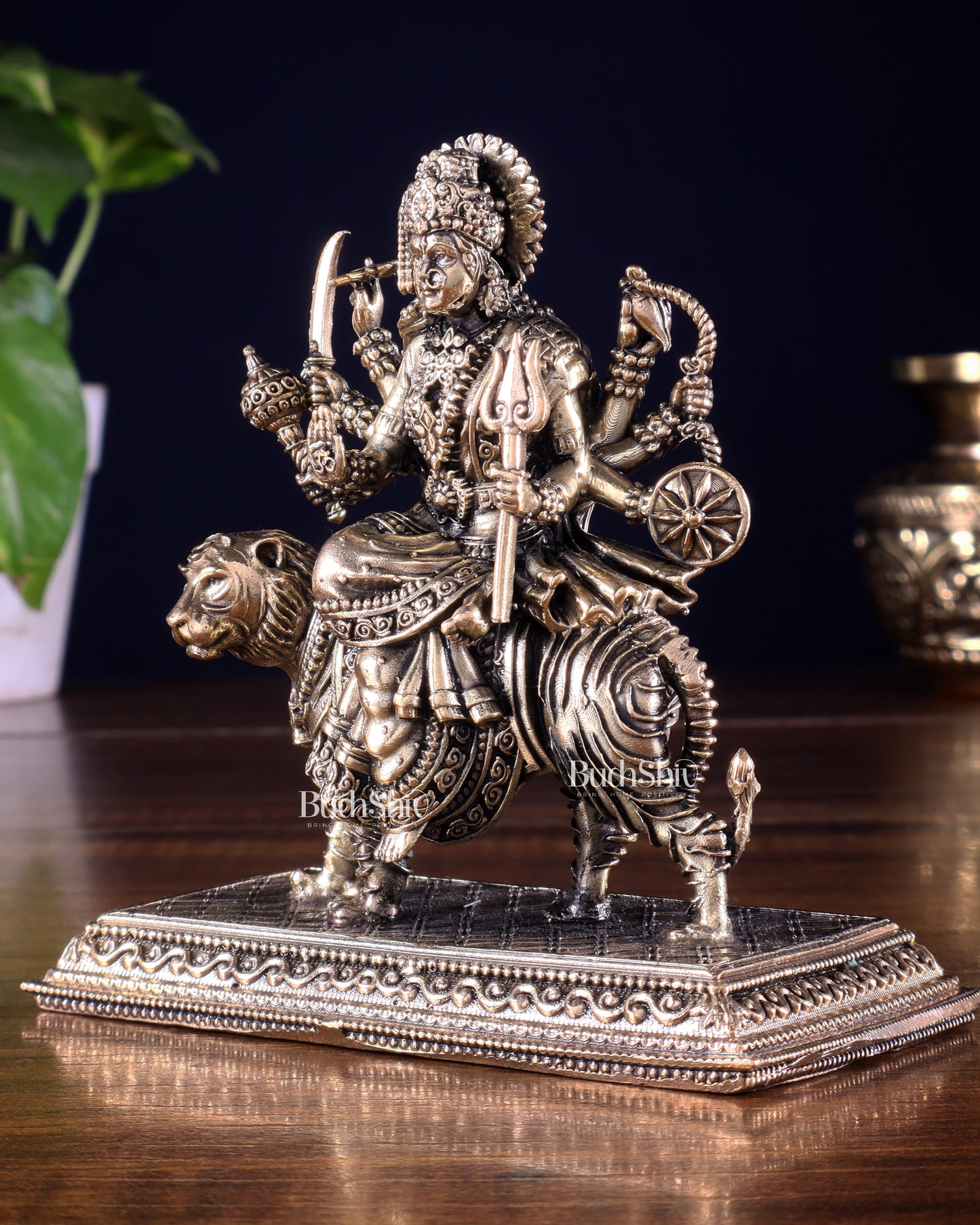 Pure Brass Superfine Goddess Durga on Tiger Idol 4.5 inch