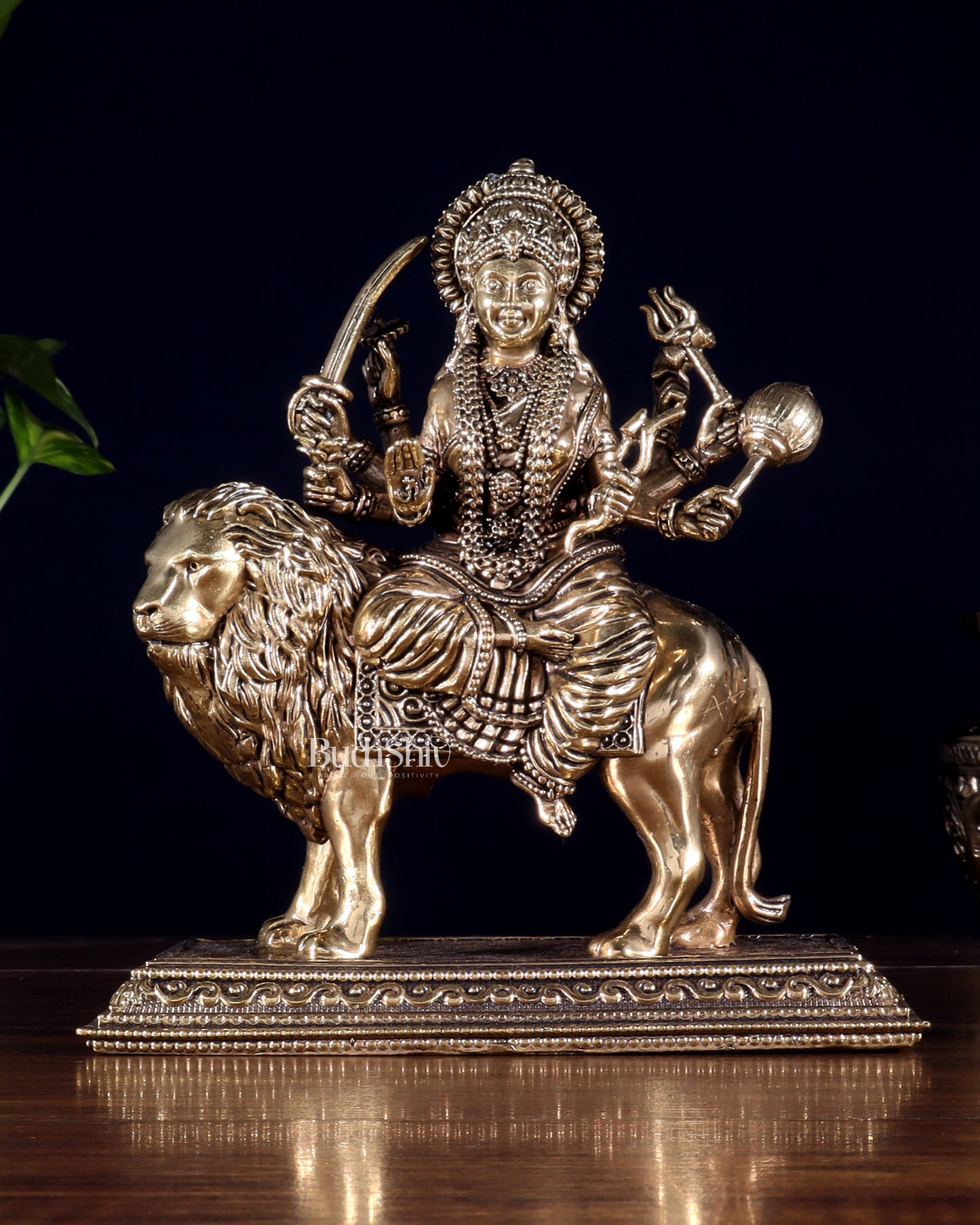 Brass Superfine Goddess Durga Idol – Sherawali Mata Murti with Base 7"