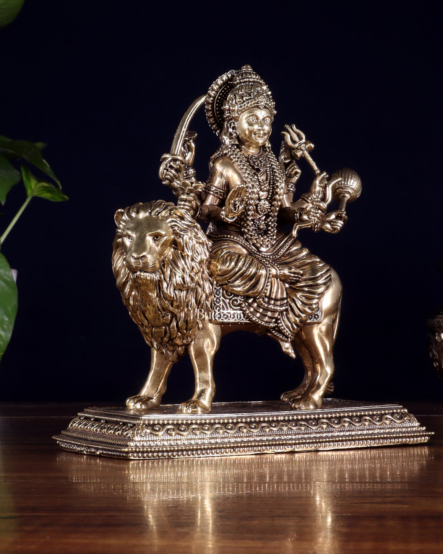 Brass Superfine Goddess Durga Idol – Sherawali Mata Murti with Base 7"