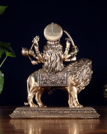 Brass Superfine Goddess Durga Idol – Sherawali Mata Murti with Base 7"