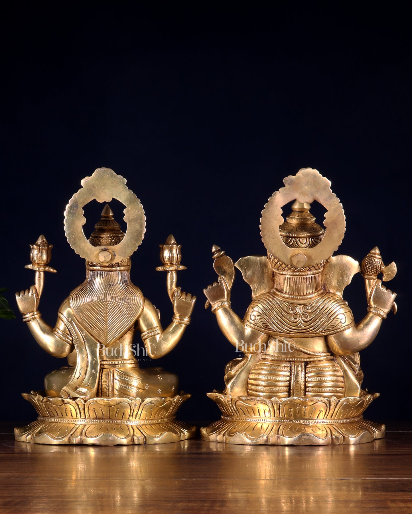 Brass Superfine Ganesha Lakshmi Idol Pair 10.5 inch