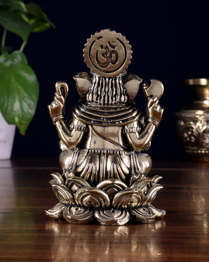 Brass Superfine Lord Ganesha on Lotus Idol 4 inch