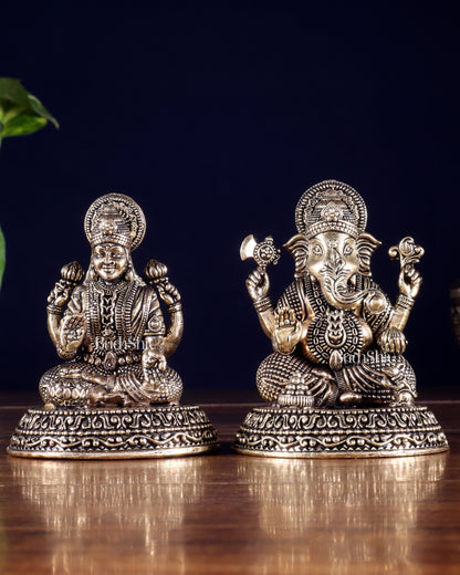 Brass Superfine Ganesha Lakshmi Idols in Padmasana – 3.5 Inch