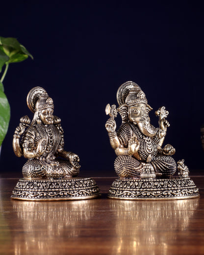 Brass Superfine Ganesha Lakshmi Idols in Padmasana – 3.5 Inch
