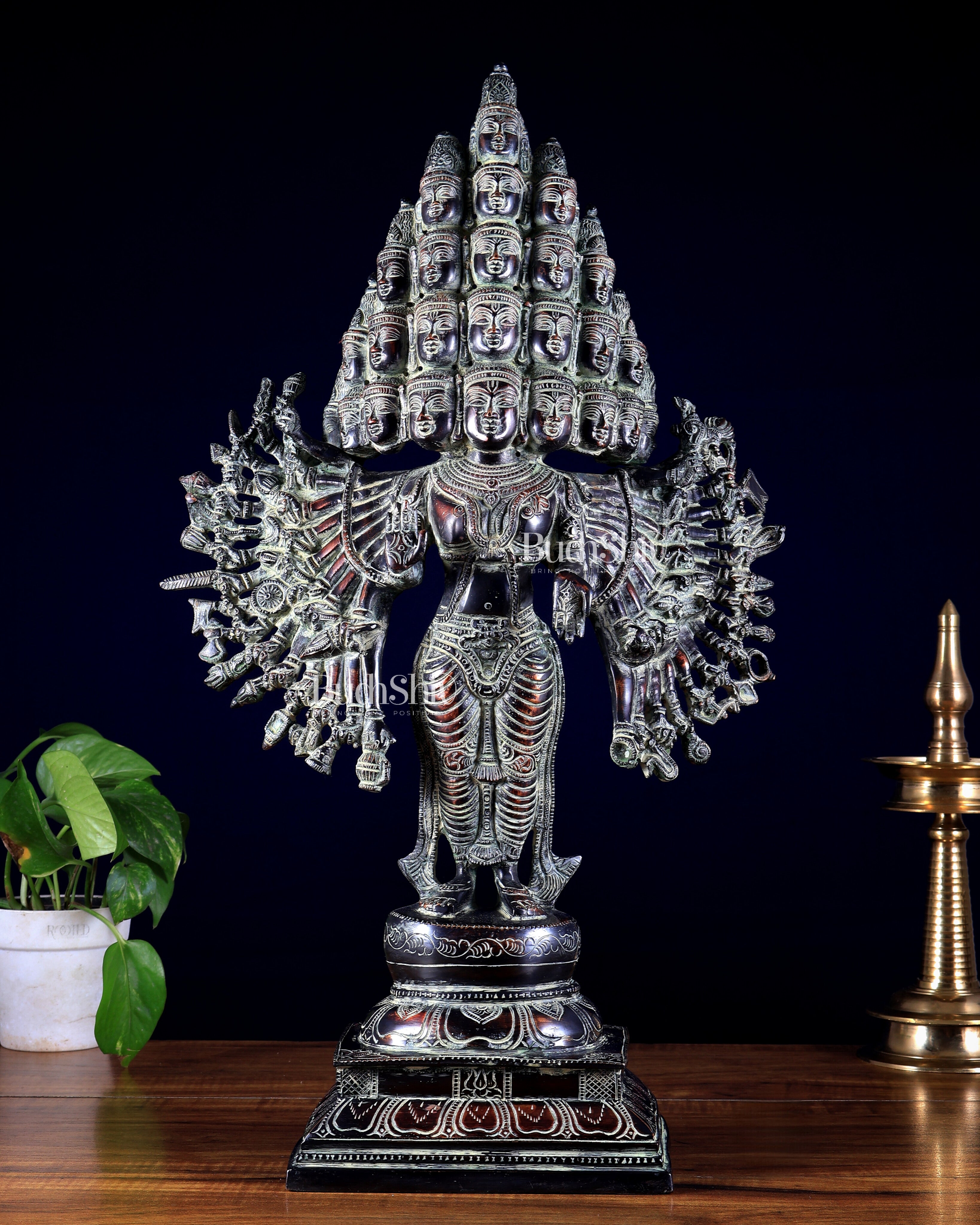 Vintage Brass Maha Sadashiva (25‑Faced Lord Shiva) Statue – 21.5