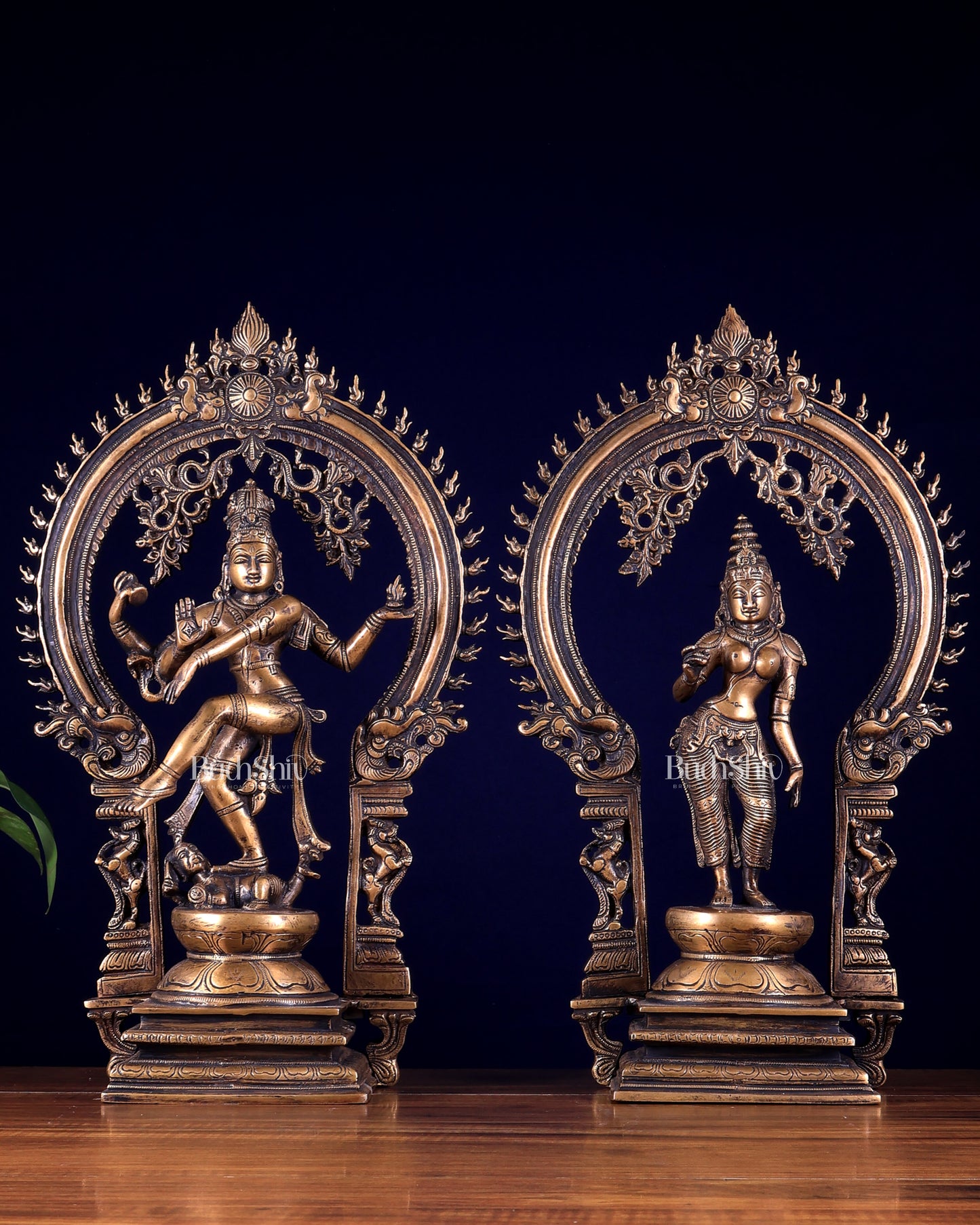 Pure Brass Dancing Shiva Nataraja with Goddess Parvati Sivagami – Antique Burnt Brass Finish 18 inch