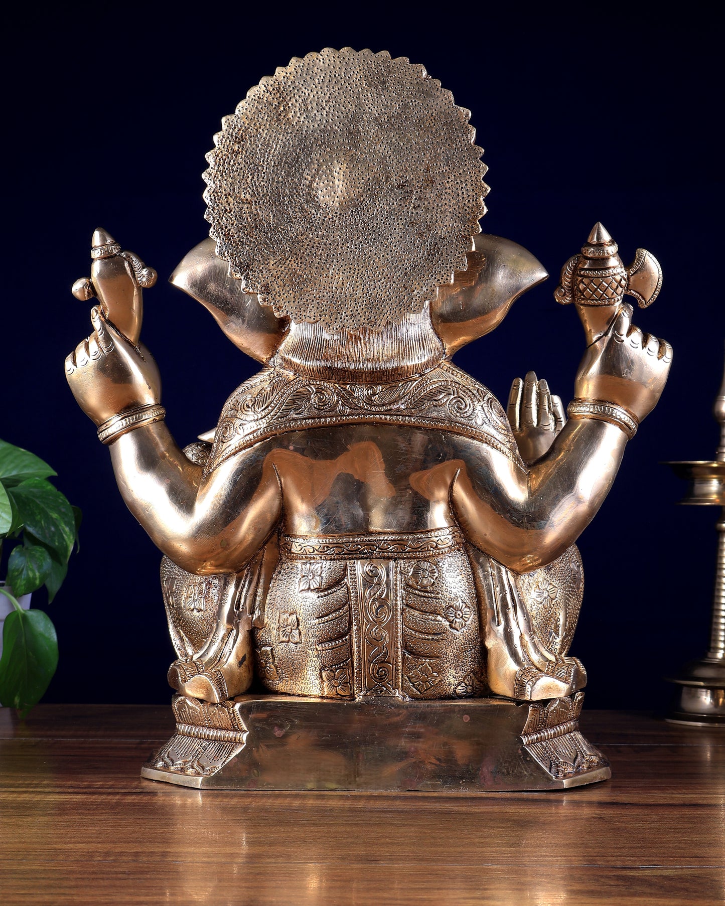 Pure Brass Lord Ganesha Statue with Enhanced Carvings 15.5 inch