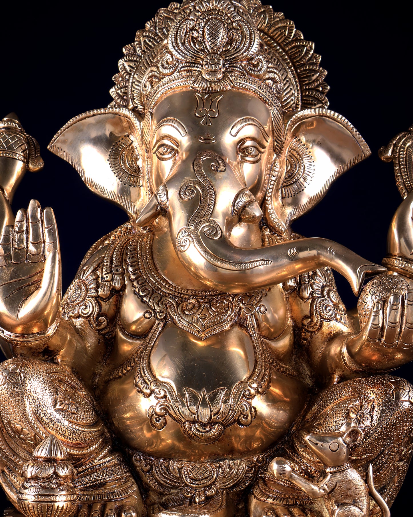 Pure Brass Lord Ganesha Statue with Enhanced Carvings 15.5 inch
