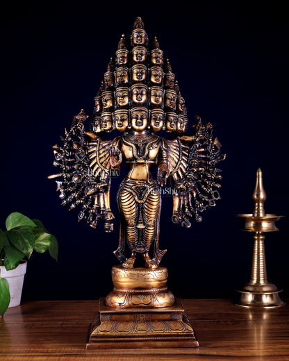 Brass Maha Sadashiva (25‑Faced Lord Shiva) Statue – 21.5″ burnt brass tone