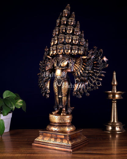 Brass Maha Sadashiva (25‑Faced Lord Shiva) Statue – 21.5″ burnt brass tone