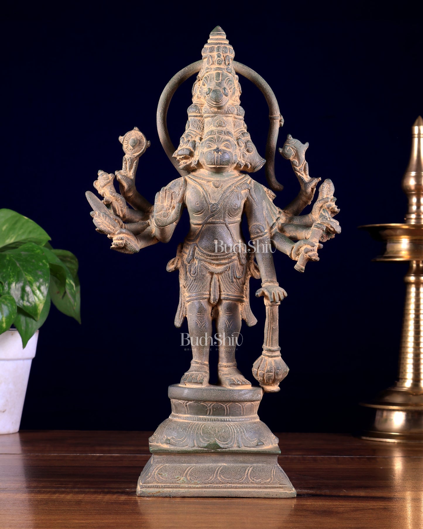 Pure Brass Standing Panchmukhi Hanuman Idol – 12 inch super antique