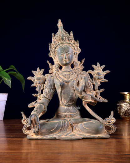 Vintage Brass White Tara Statue – Sandstone Finish 10 inch