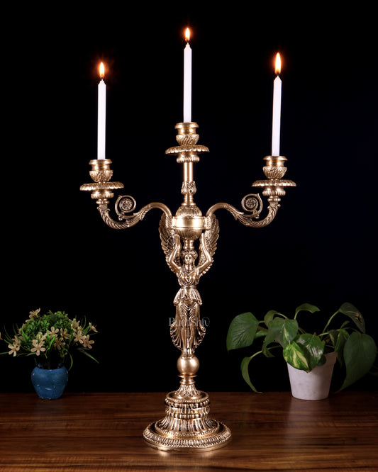 Vintage Brass Angel with Four Candle Holders – Majestic Greek Style Décor 19 inch