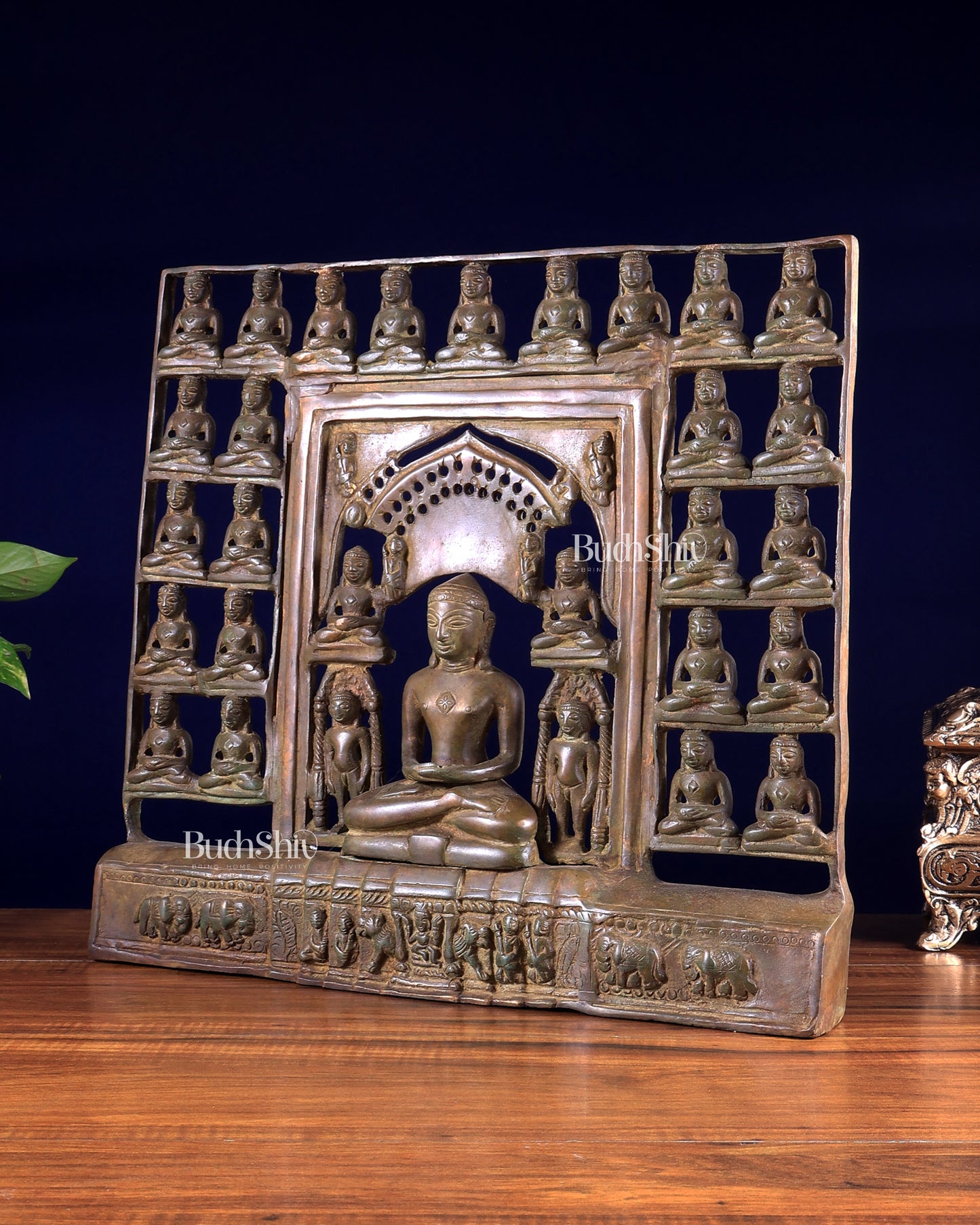 Vintage Brass Jain Tirthankaras with Mahavir Ji Sculpture – Divine Brass Idol