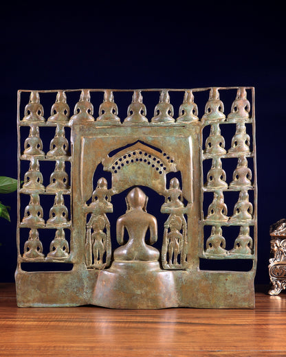 Vintage Brass Jain Tirthankaras with Mahavir Ji Sculpture – Divine Brass Idol